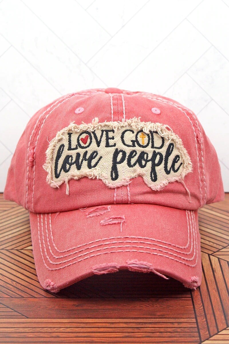 Love God, Love People Baseball Cap, Color: Salmon