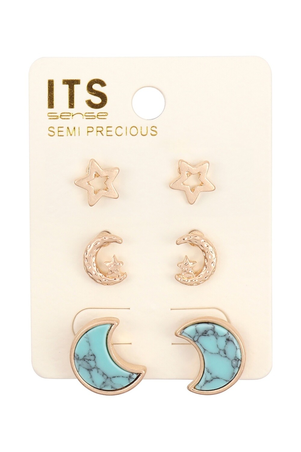 Star & Moon Stud Earrings Set