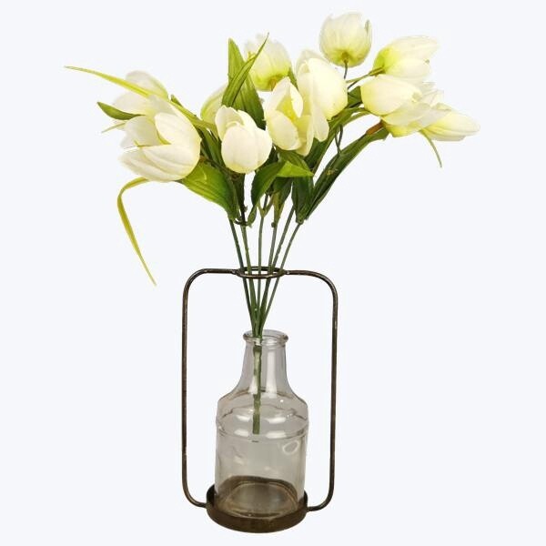 Glass Vase/Bottle in Metal Stand
