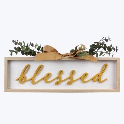 Wood Fall "Blessed" Tabletop Box Sign