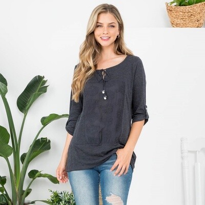 Women's Embroidered Front Key-Hole Knit Top
