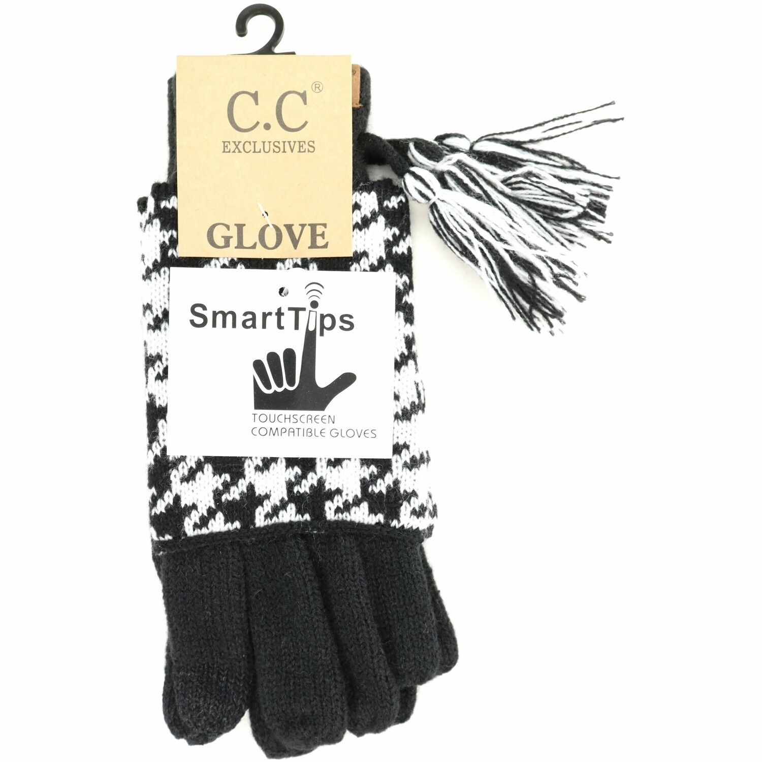Houndstooth Cuffed Knit Smart-Tip Gloves
