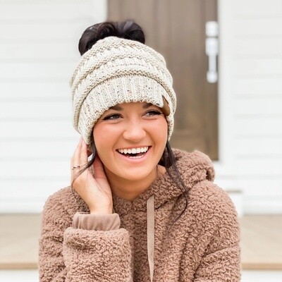 Classic Flecked Cable Knit Tail Beanie