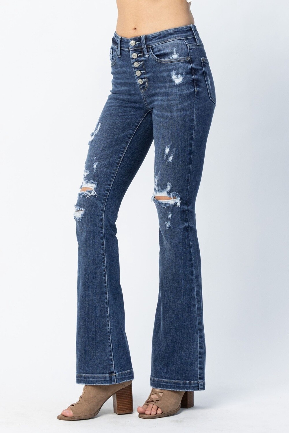 Women's Button Fly Destroyed Flare Jeans #82430
