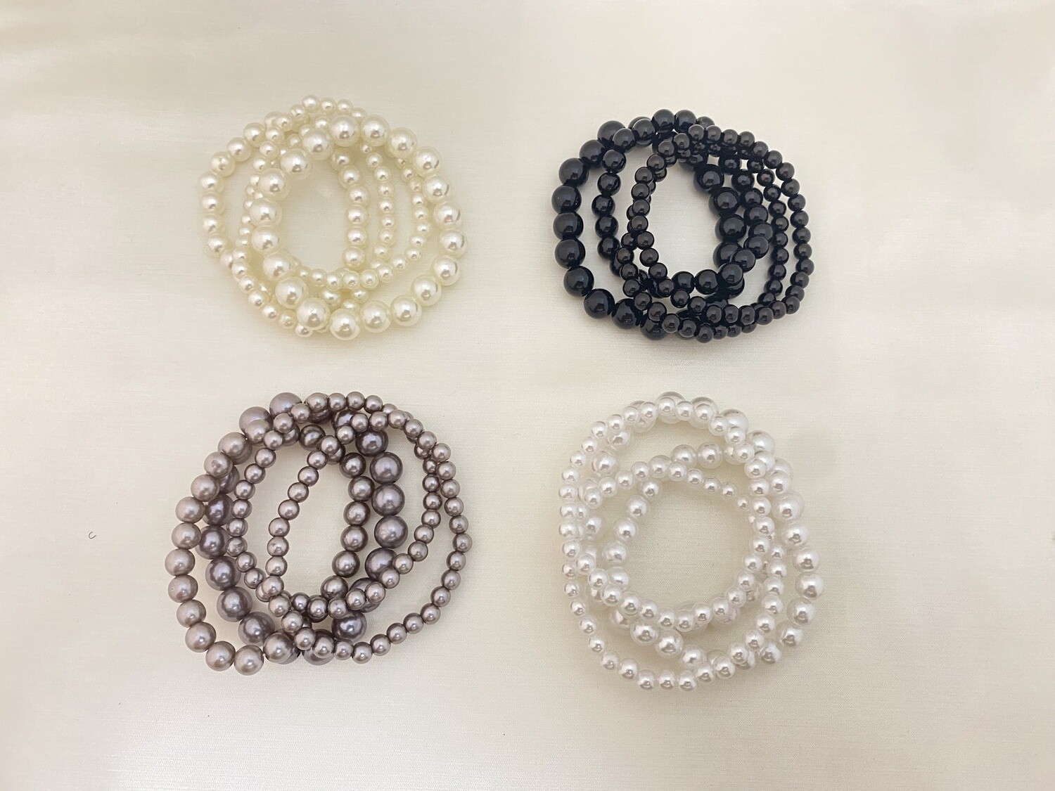 4-PC Pearl Beaded Stretch Stacked Bracelet Set