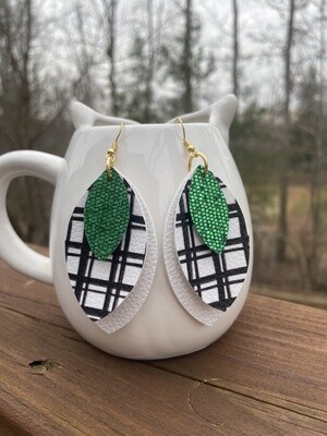 Plaid & Sequin Glitter 3-Layer PU Leather Earrings