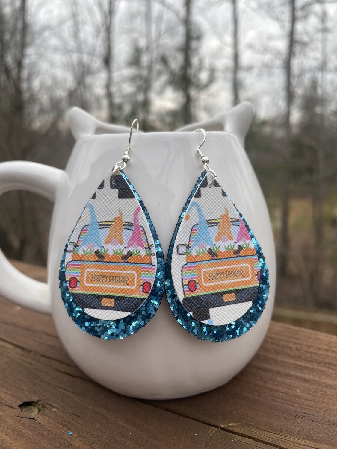Happy Easter Gnomes Glitter Layered PU Leather Earrings
