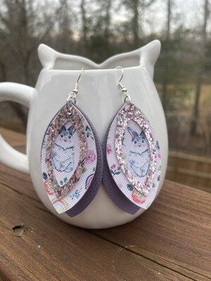 Bunny & Glitter Cut-Out 3-Layer PU Leather Earrings
