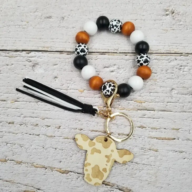 Cow & Wood Bangle Keychain Tassels Bracelet