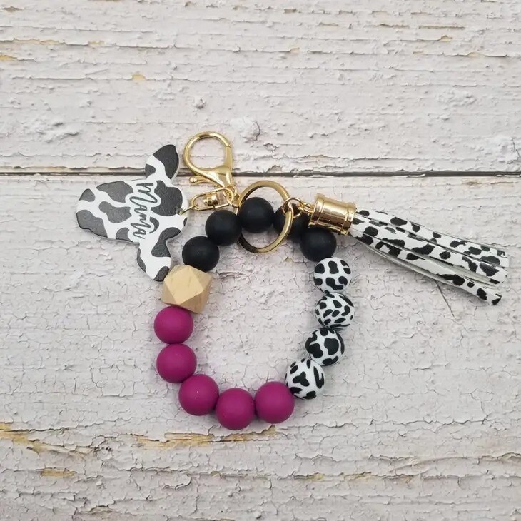 Cow & Leopard "Mama" Keychain Bracelet