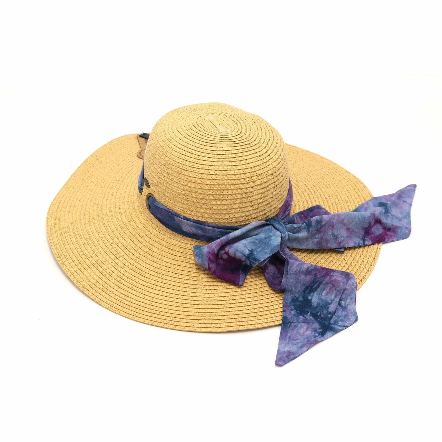 Wide Brim Floppy Sun Hat w/ Tie Dye Sash