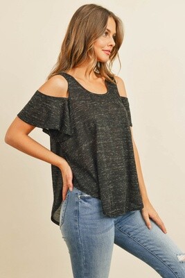 Cold Shoulder Ruffle Shirred Blouse Top