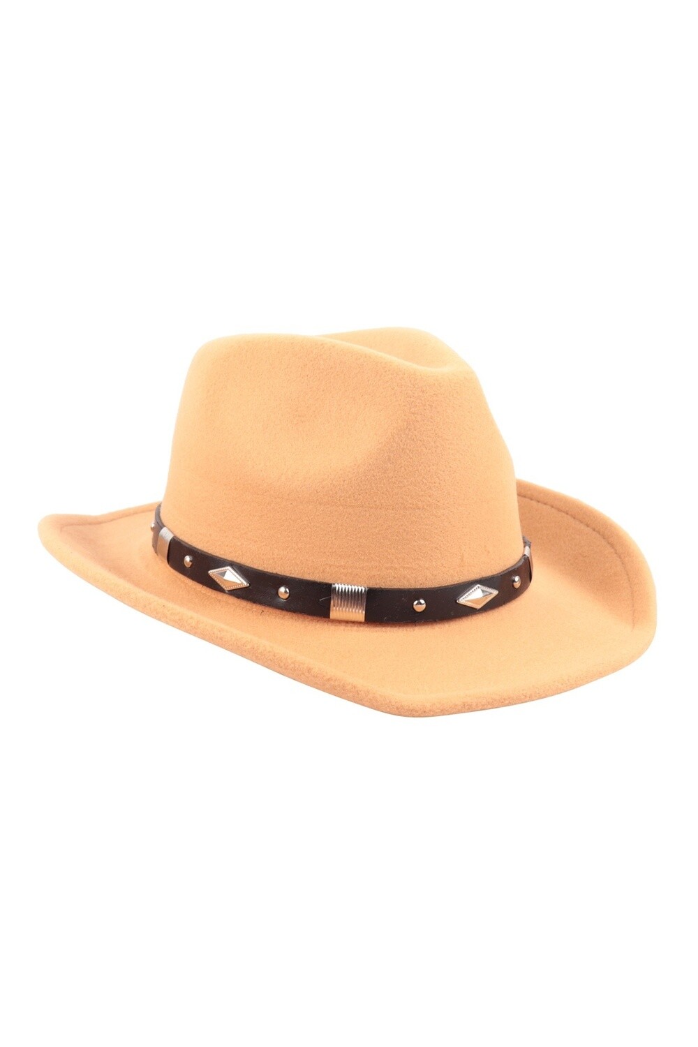 Unisex Felt Cowboy Hat w/ Leather Strap, Color: Camel