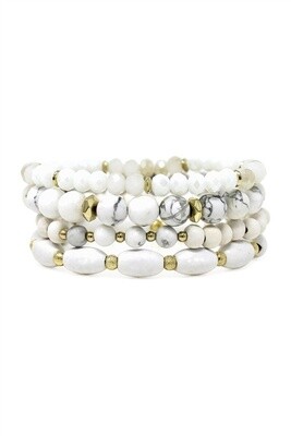 4-PC Natural Stone Mix Bead Bracelet Stack