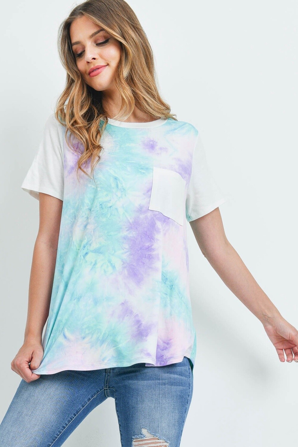 Constant Joy Tie-Dye Shift T-Shirt, Size: S, Color: Pink/Mint/Lilac