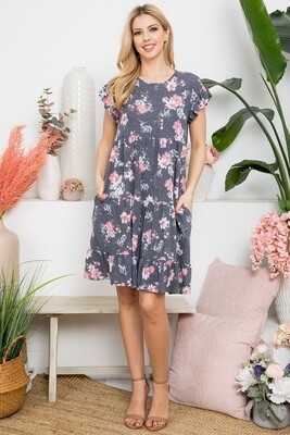 Ruffle Sleeve Floral Tiered Shift Dress