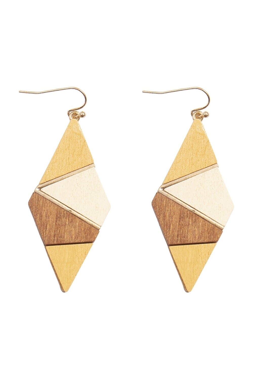 Boho Diamond-Shape Natural Wood Statement Earrings