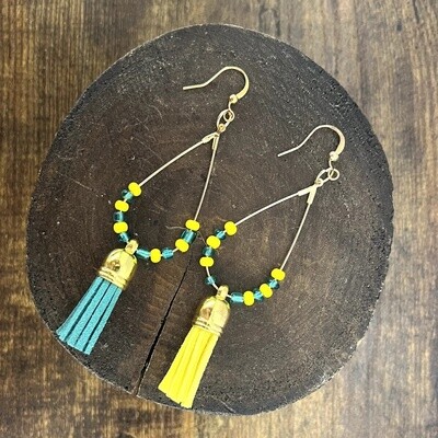 Green & Yellow Tassel Teardrop Earrings