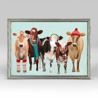 Holiday Festive Cow Club Embellished Mini Framed Canvas