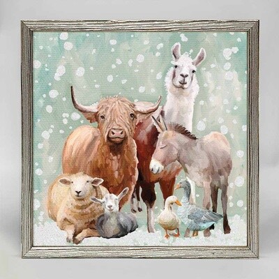Holiday Winter Farm Embellished Mini Framed Canvas