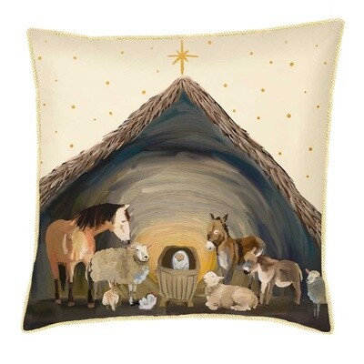 Holiday Nativity Manger Reversible Throw Pillow