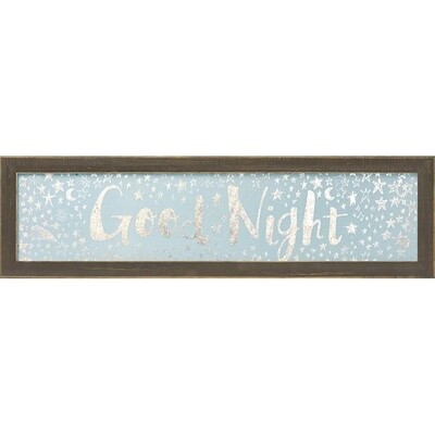 Framed Good Night Blue Embellished Canvas