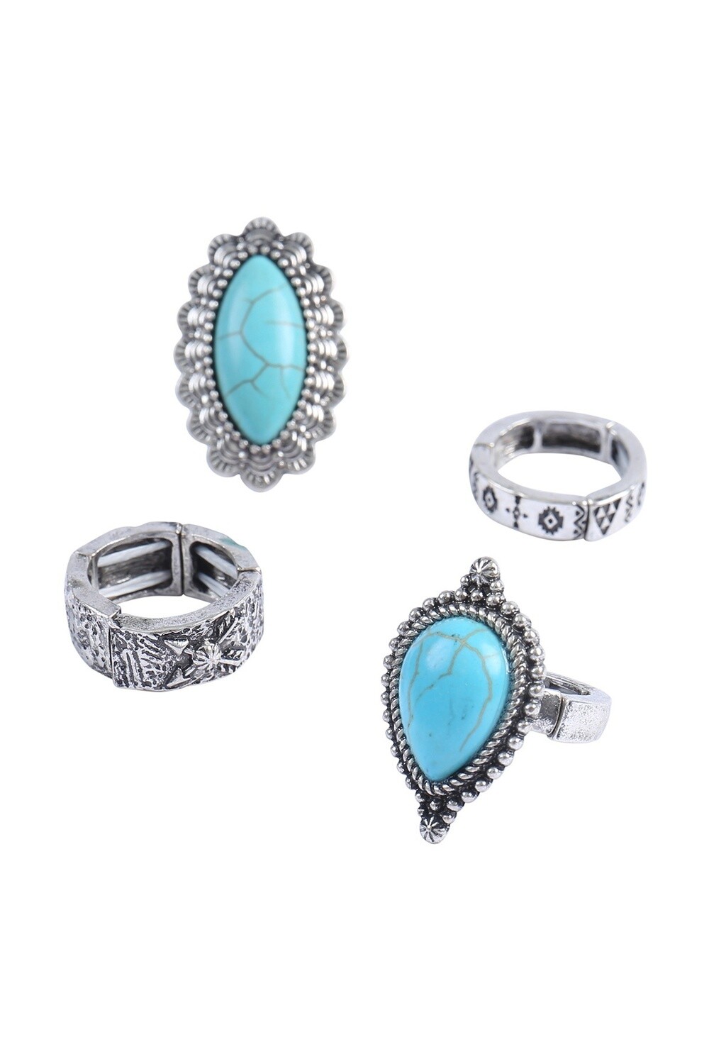 Western Concho Aztec Turquoise Ring Set
