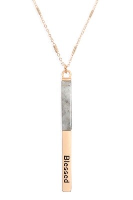 Two-Tone Inspirational Long Bar Necklace
