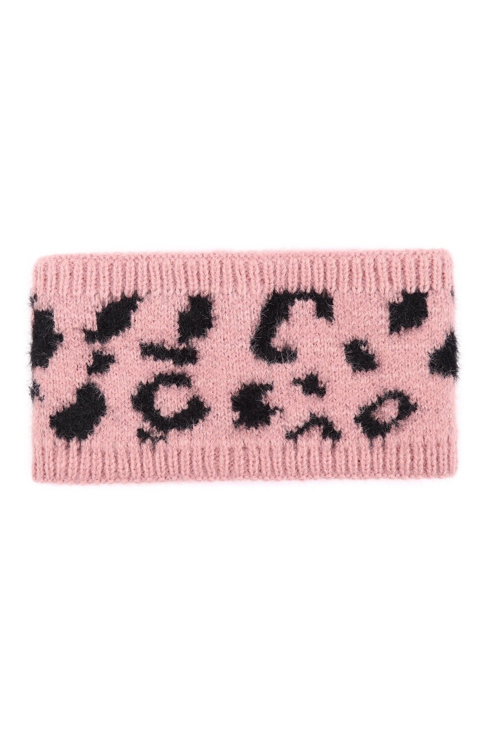 Leopard Knit Ear Warmer Headband, Color: Pink