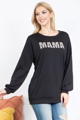 Leopard "MAMA" Printed Pullover Sweatshirt