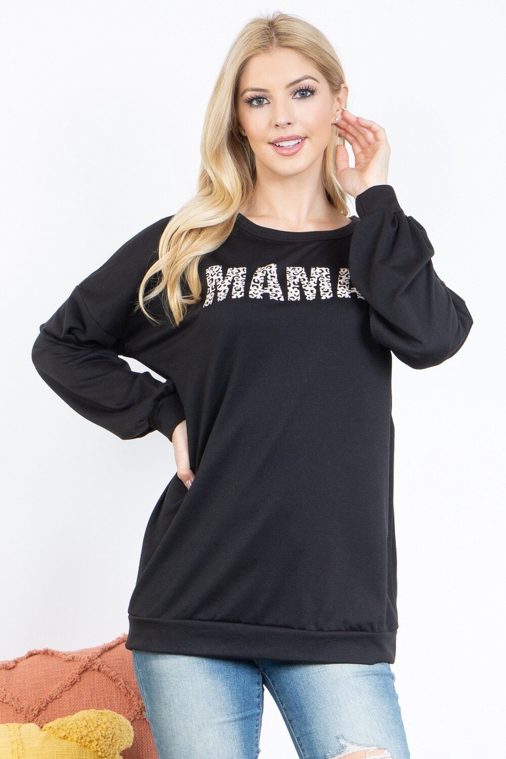 Leopard &quot;MAMA&quot; Printed Pullover Sweatshirt