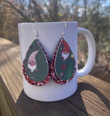 Christmas Gnomes Glitter Layered PU Leather Earrings
