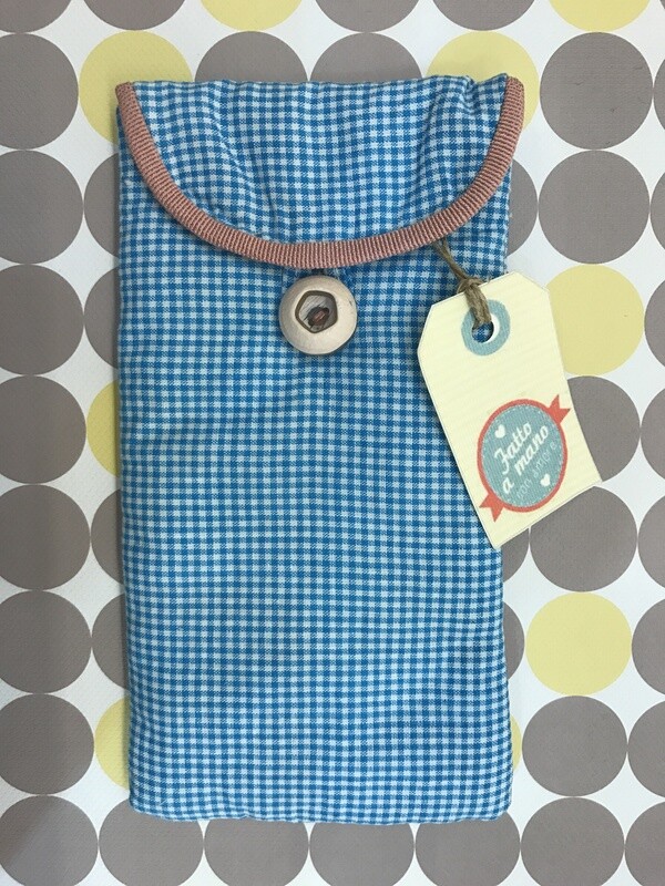 Astuccio per occhiali in tessuto Vichy azzurro - Hand Made in Italy