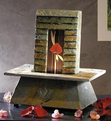 JINAN leisteen kamerfontein met keramische bloemafbeelding. Leisteen fonteinen.