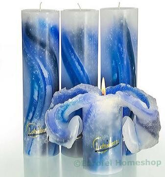 LOTUS-kaars ®, 28 cm. Aquarel BLAUWTONEN, brandt met een buitengewoon helder licht, brandduur 160 uur. Lotuskaarsen.