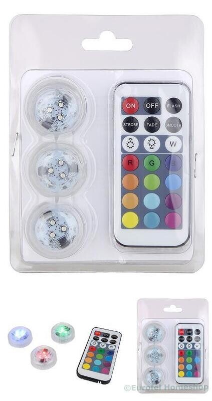 3 stuks meerkleurige onderwater-ledlichtjes incl. afstandsbediening. Onderwaterverlichting.