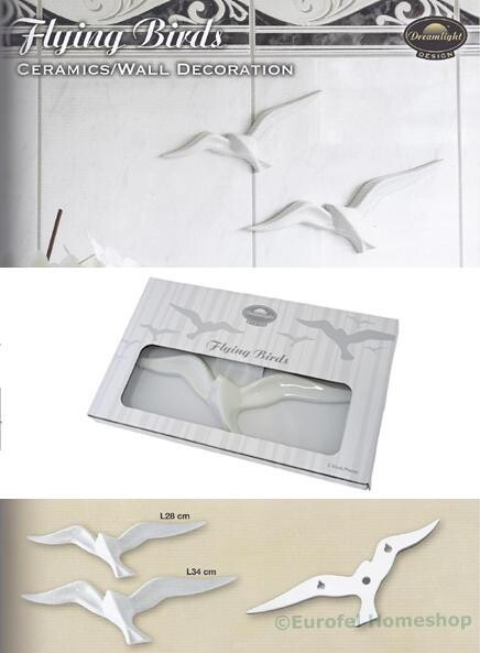 Flying Birds wit, keramieken muurdecoratie, set van 2 stuks Flying Birds wit, keramieken muurdecoratie, set van 2 stuks