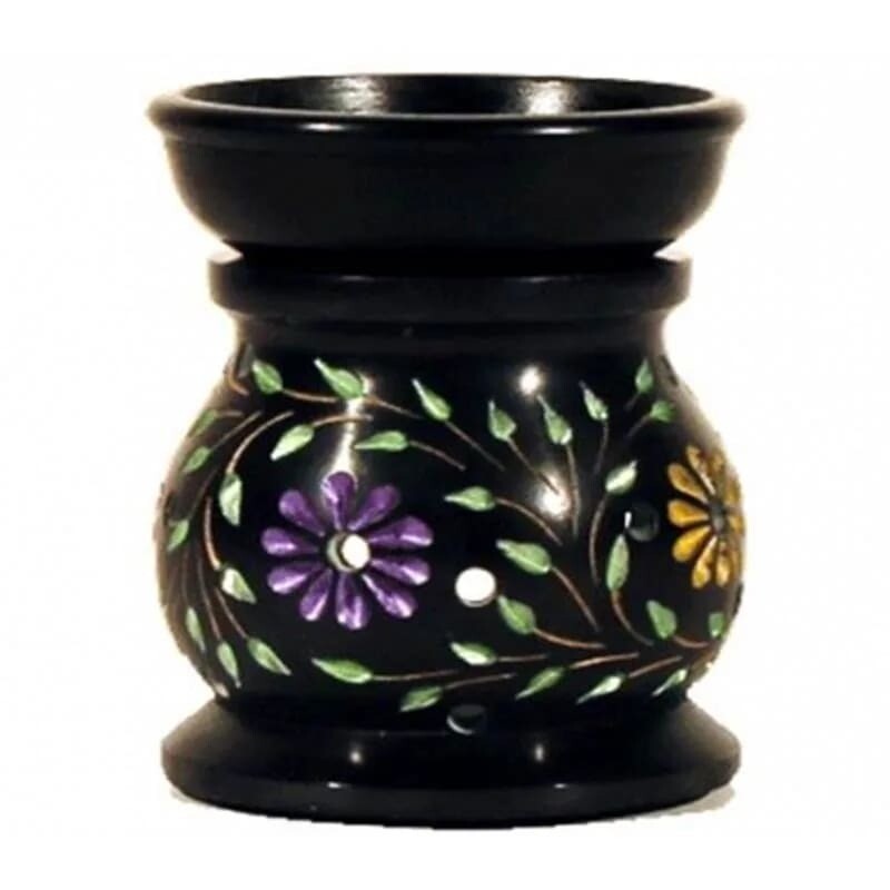 Olieverdamper en aromabrander, model Flowers gemaakt van zwart zeepsteen