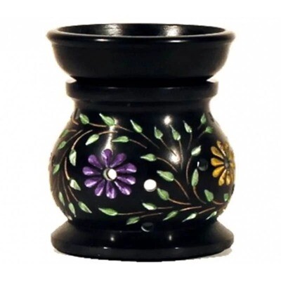 Olieverdamper en aromabrander, model Flowers gemaakt van zwart zeepsteen