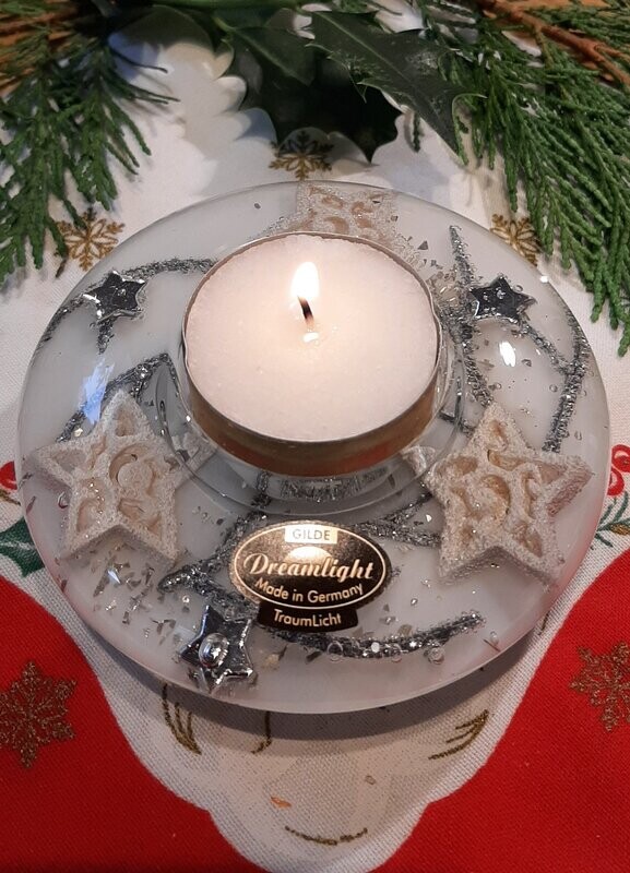 X-mas Whitestars, een Dreamlight waxinelichthouder van mond geblazen glas