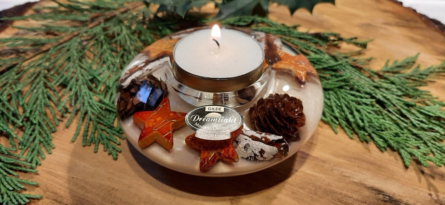 Brown Star-dennenappels, een Dreamlight waxinelichthouder van mond geblazen glas