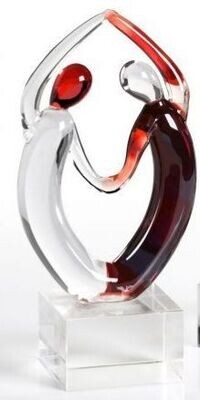 Glassculptuur "Samba" roodbruin en helder glas, model B, beelden en voorwerpen van glas.