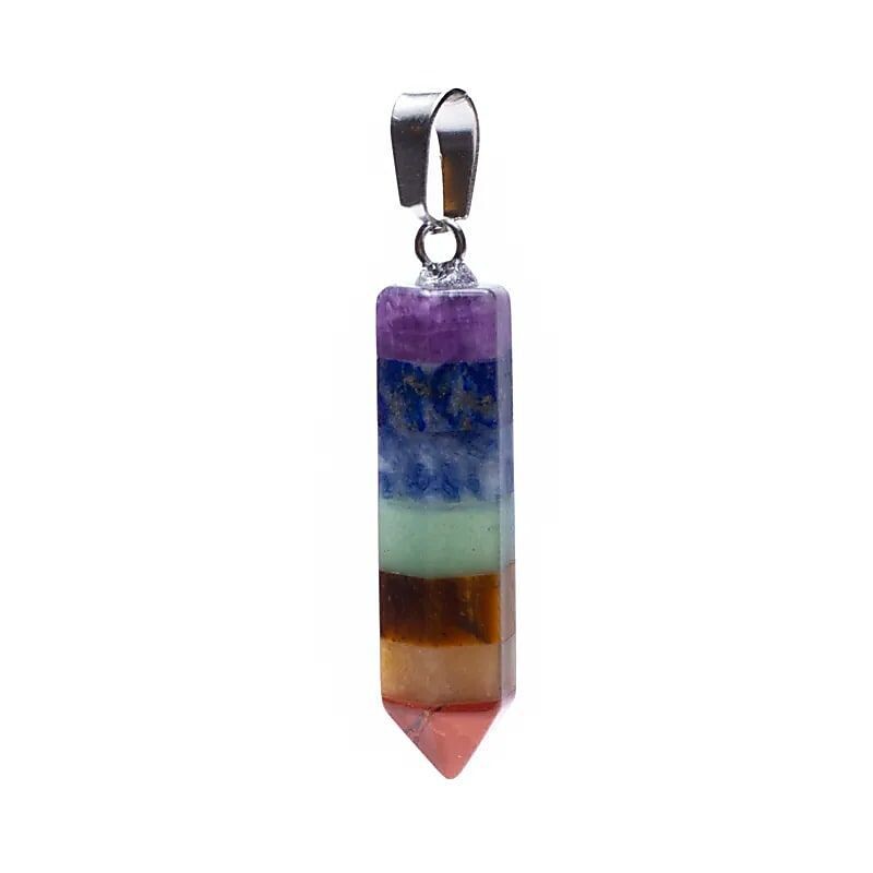 Chakra edelsteenhanger bestaande uit 7 chakrakleuren. Edelstenen. Sieraden.