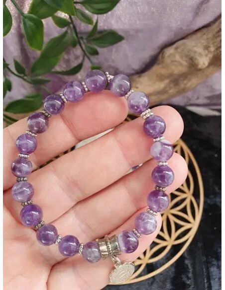 Armband sterrenbeeld Amethist + Vissen bedeltje. Edelstenen. Sieraden.