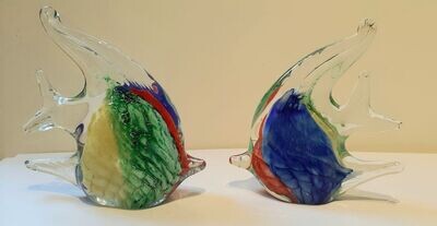 Glasart glassculpturen VISSEN, 1 set van 2 vissen, massief glas, beelden en voorwerpen van glas.