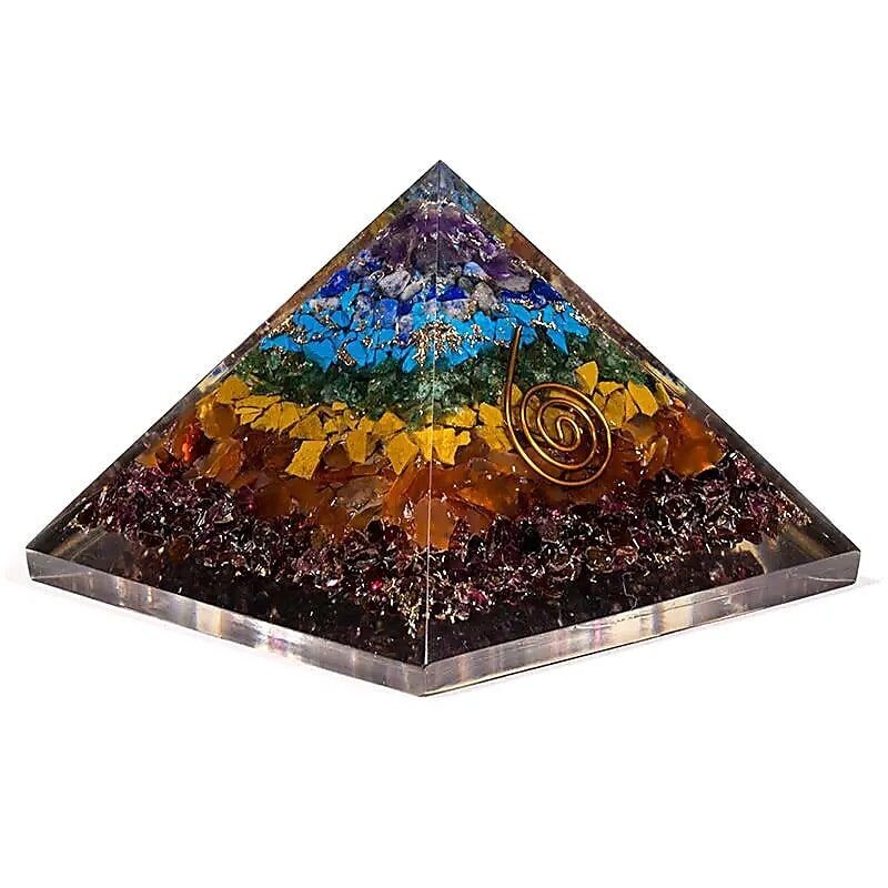 Orgoniet Piramide 7 Chakra's, 7,7 x 6 cm. Edelstenen.