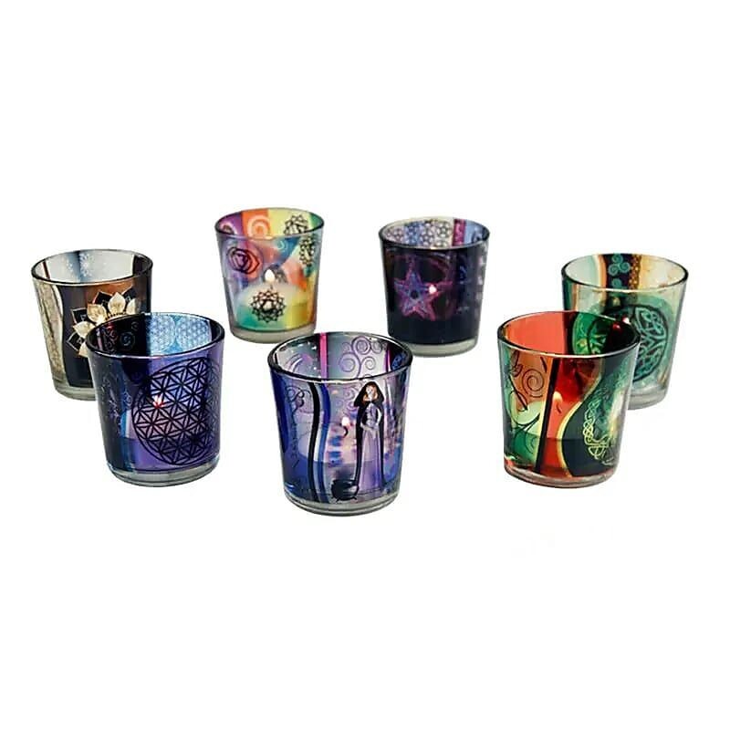 Sfeerlicht set van 7 glazen, 6 x 5 cm. Beelden en voorwerpen van glas. Waxinelichthouders overigen.
