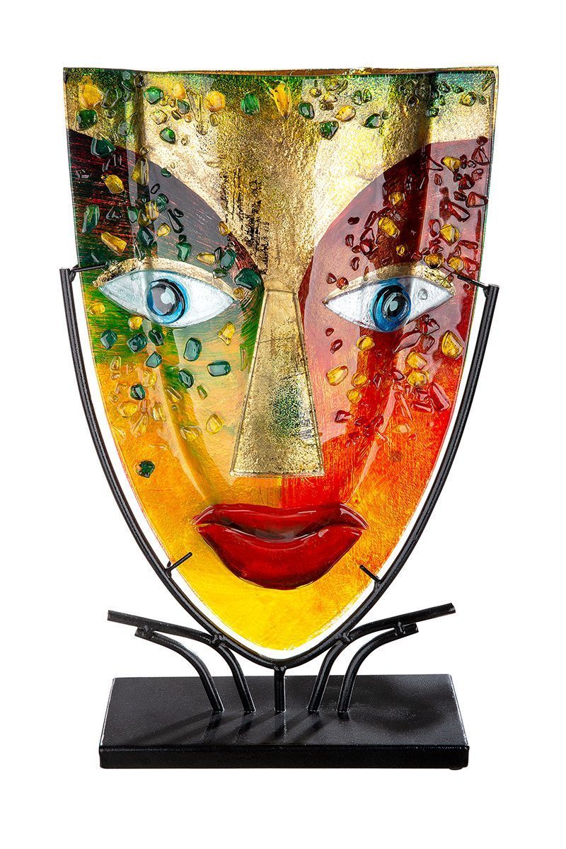 Glasart decovaas "Blue Eye" op zwart metalen voet
