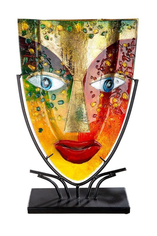 Glasart decovaas "Blue Eye" op zwart metalen voet
