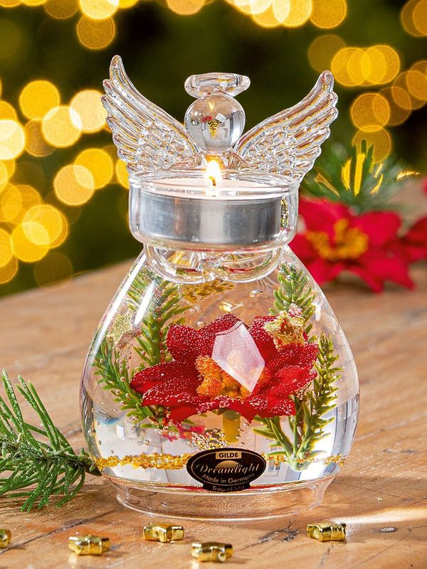 Angel Petit  "Christmas Flower", een Dreamlight waxinelichthouder van mond geblazen glas. Dreamlight, Kerstmis